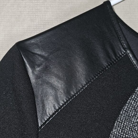 Liz Claiborne Sheath Ponte Dress Size XL Black/Gray Faux Leather + Tweed Detail - Picture 2 of 6